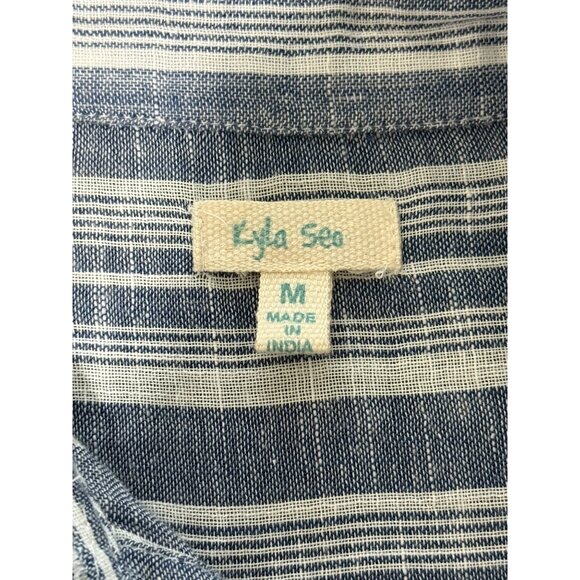 Anthropologie Kyla Seo Tunic Button-Up Top Striped Floral Roll-Tab Sleeve Sz M - Picture 4 of 8